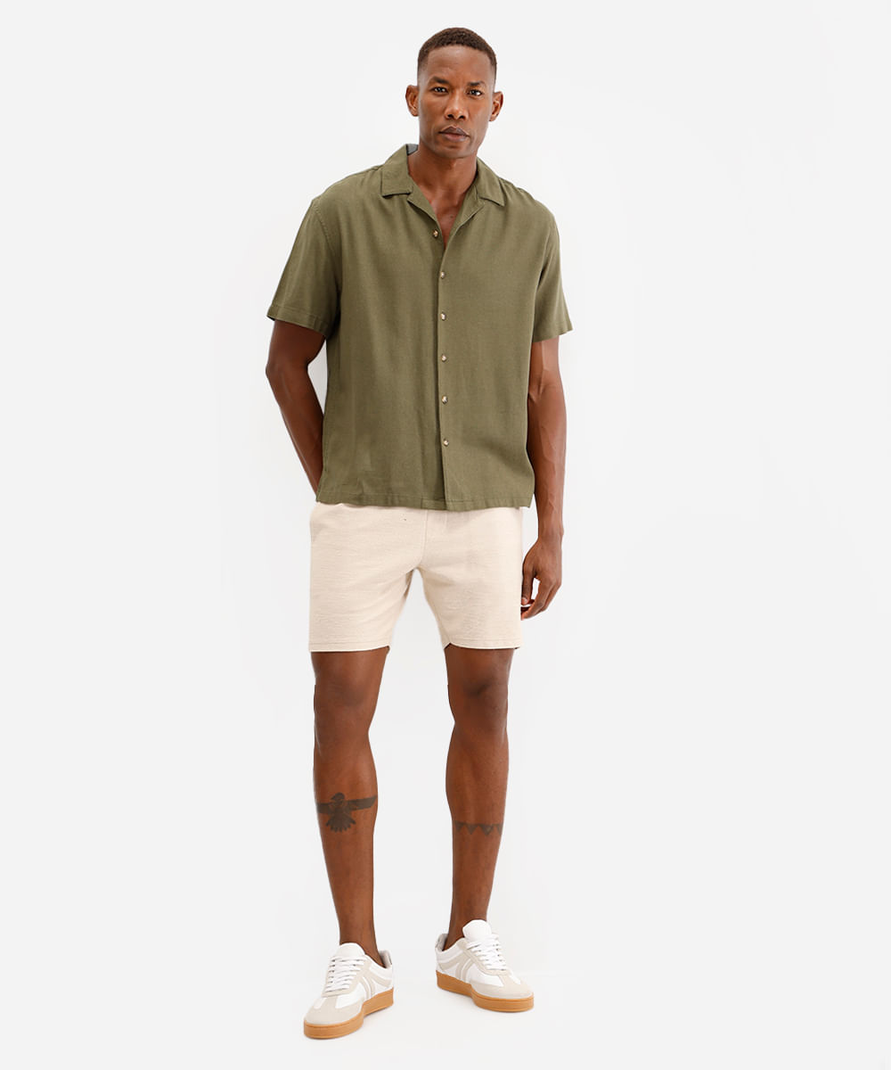 camisa masculina de linho manga curta verde