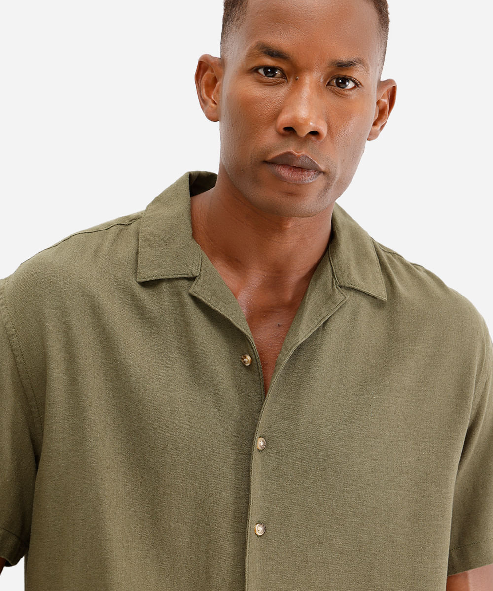 camisa masculina de linho manga curta verde