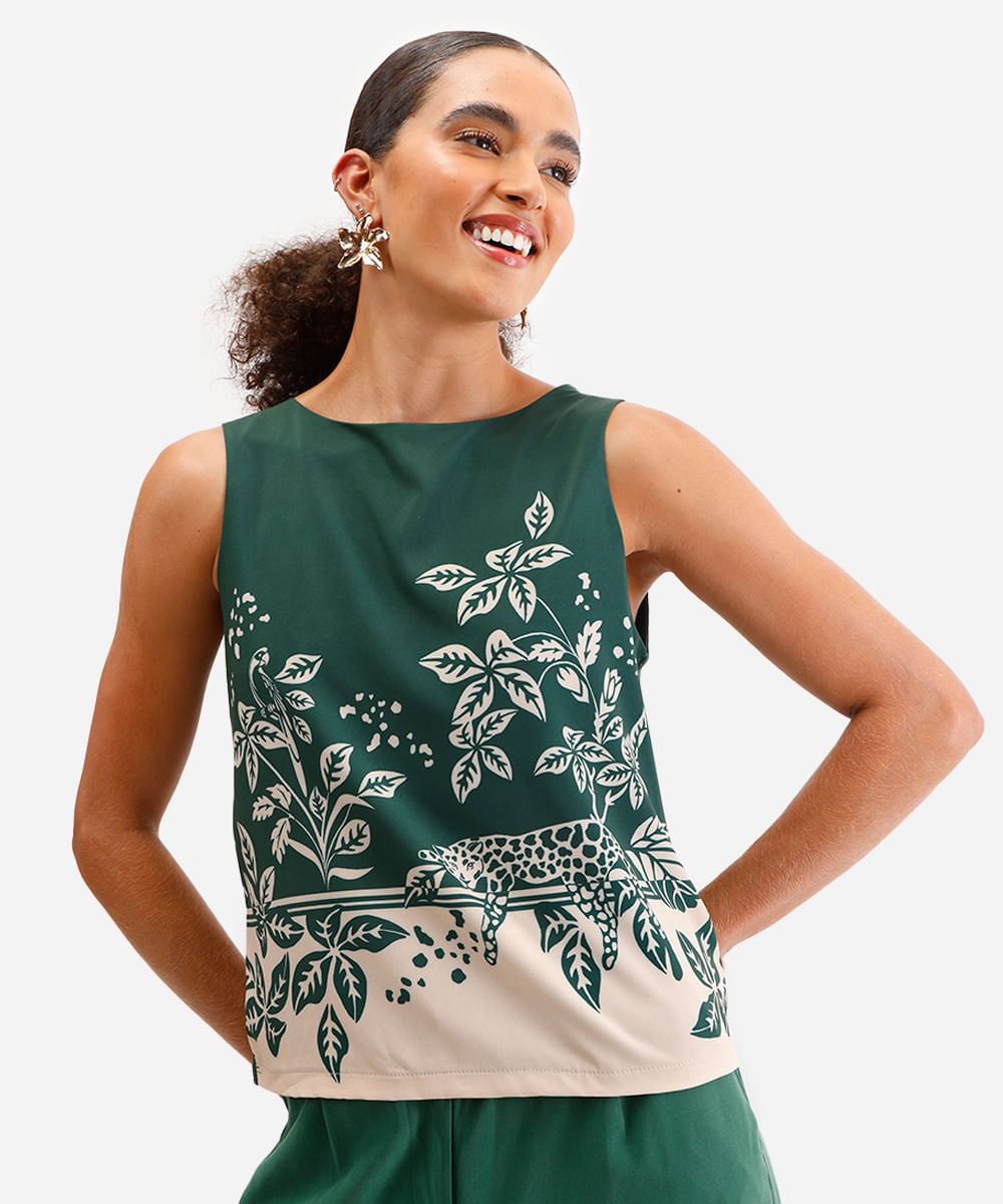 regata feminina de viscose folhagens verde