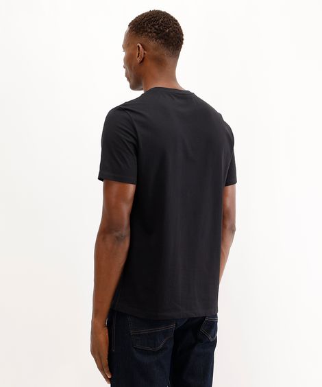 camiseta básica masculina de algodão com botão preta