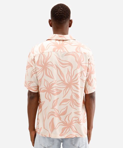 camisa masculina de viscose manga curta floral rosa