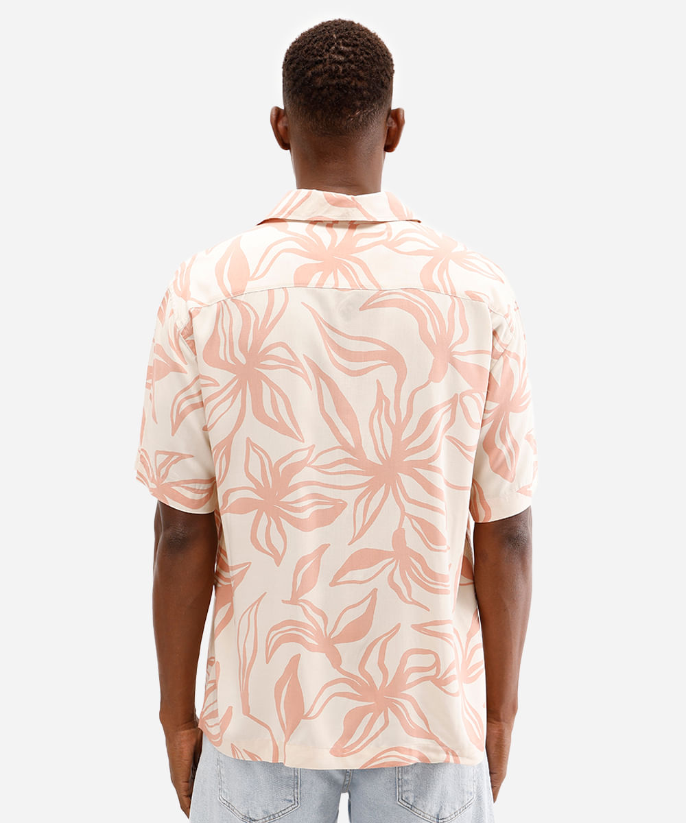 camisa masculina de viscose manga curta floral rosa