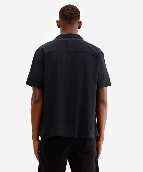 camisa masculina de linho manga curta preta