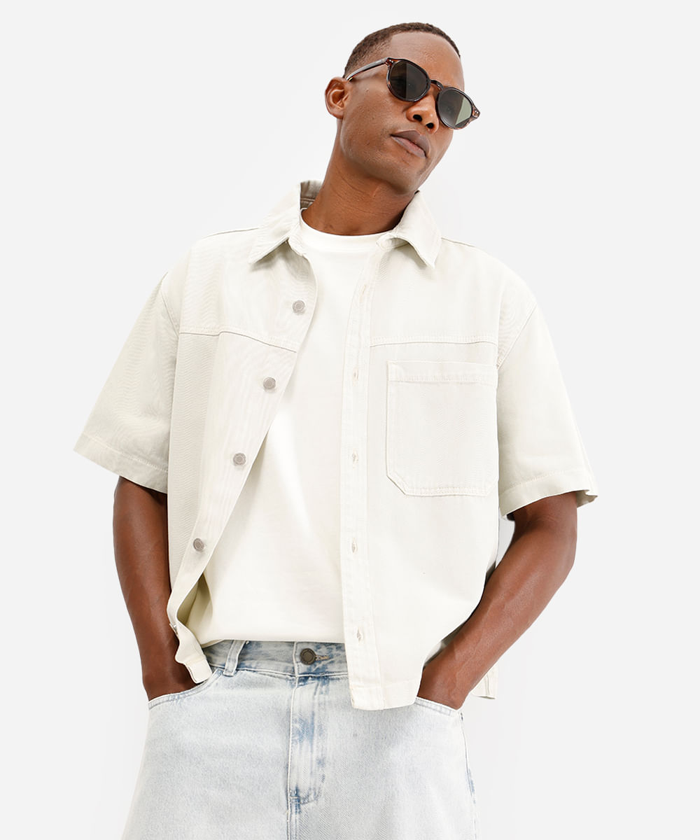 camisa masculina de sarja manga curta verde