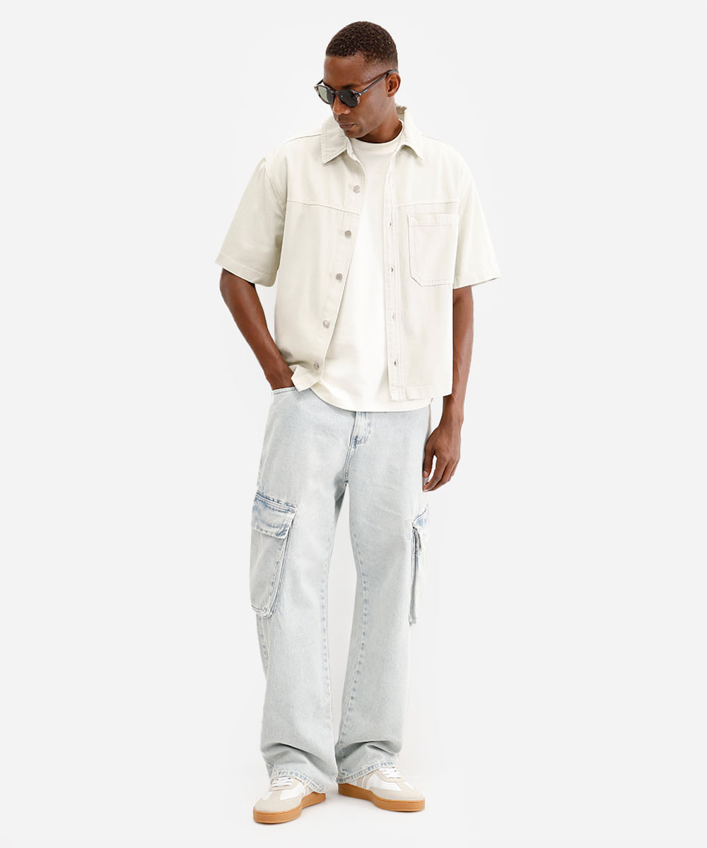 camisa masculina de sarja manga curta verde