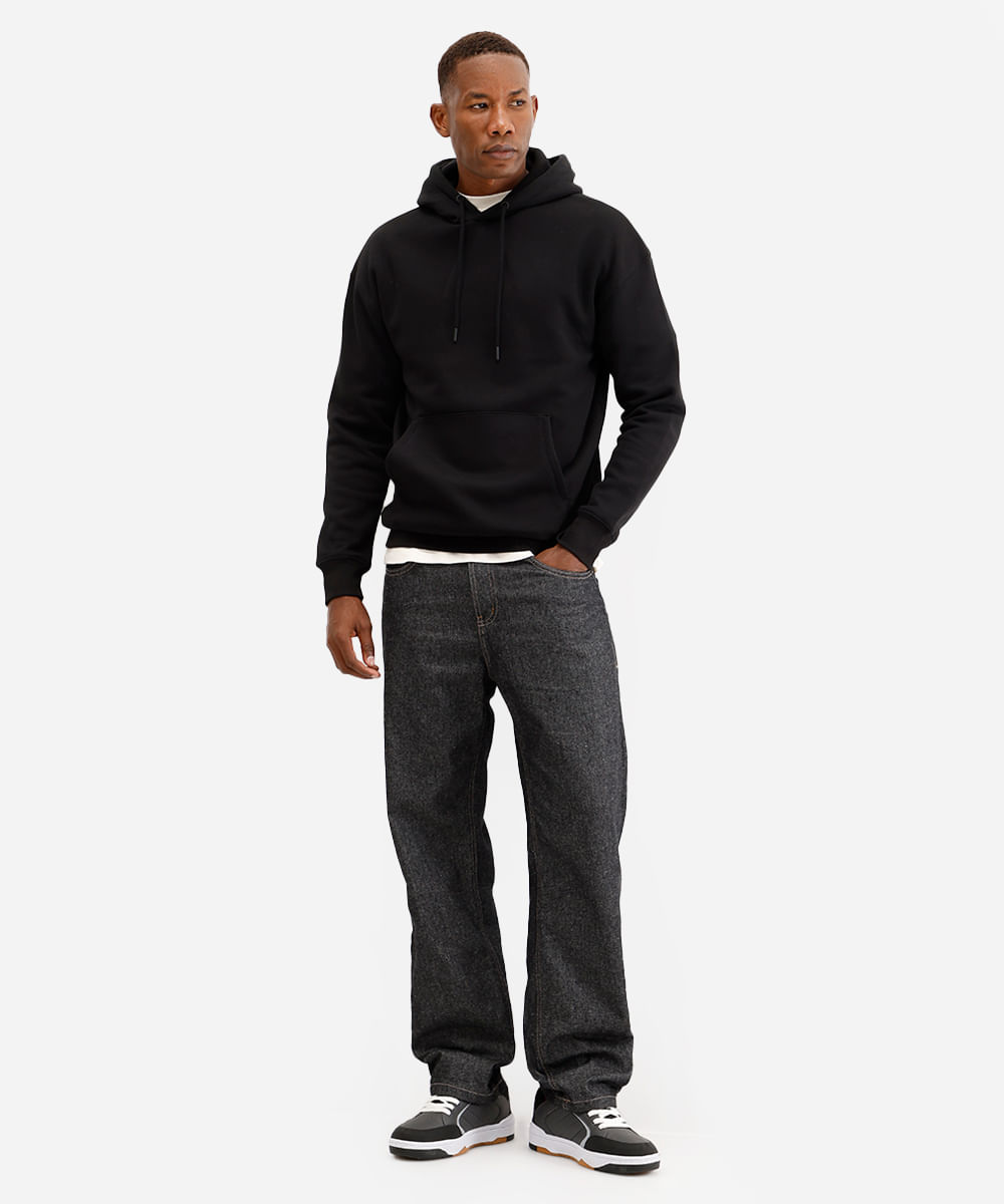 blusão oversized masculino de moletom com capuz preto