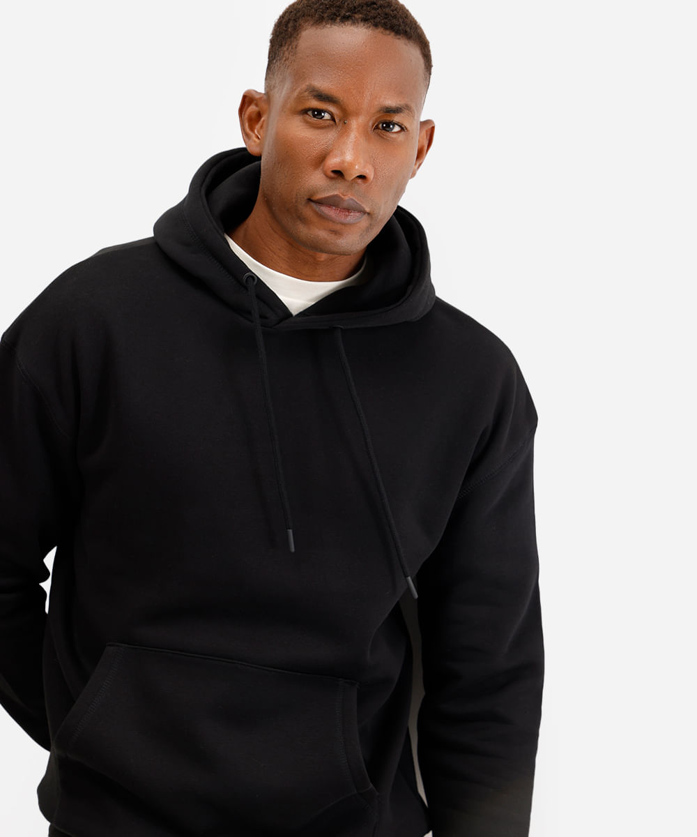 blusão oversized masculino de moletom com capuz preto