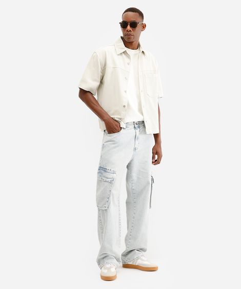 calça masculina cargo jeans azul