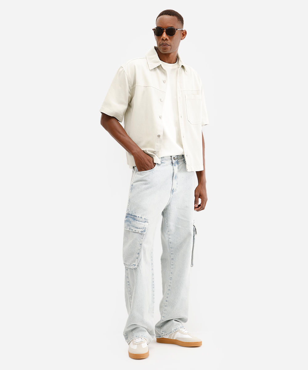 calça masculina cargo jeans azul