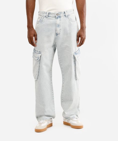 calça masculina cargo jeans azul