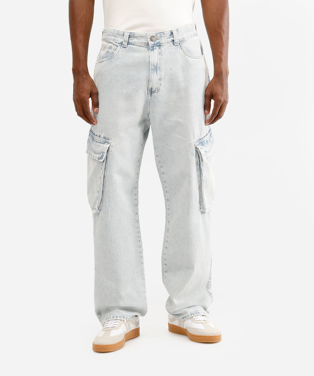 calça masculina cargo jeans azul