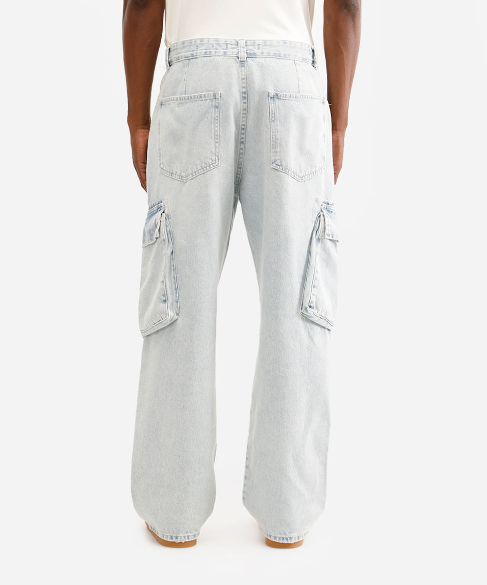 calça masculina cargo jeans azul