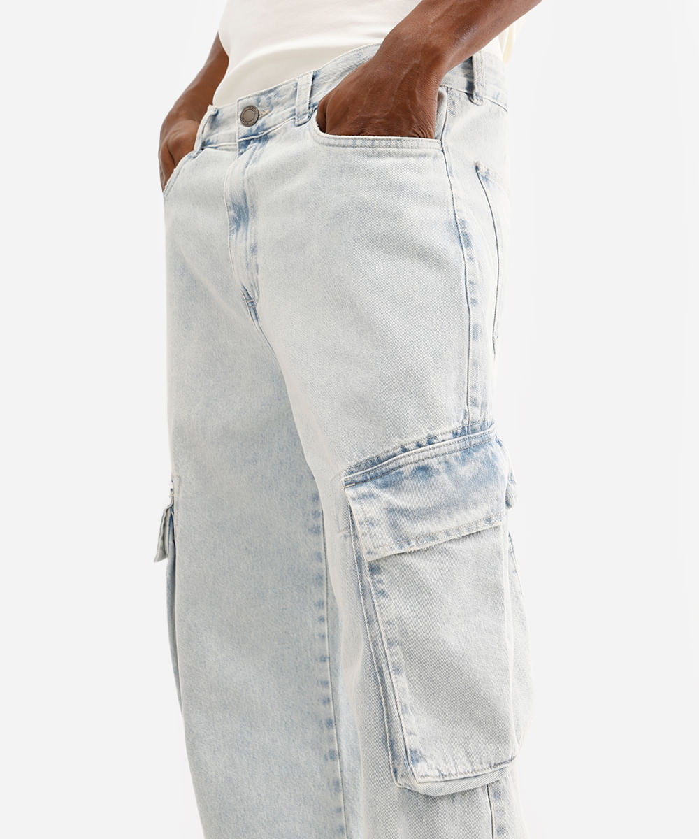 calça masculina cargo jeans azul