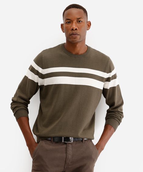 suéter comfort de tricot listrado verde