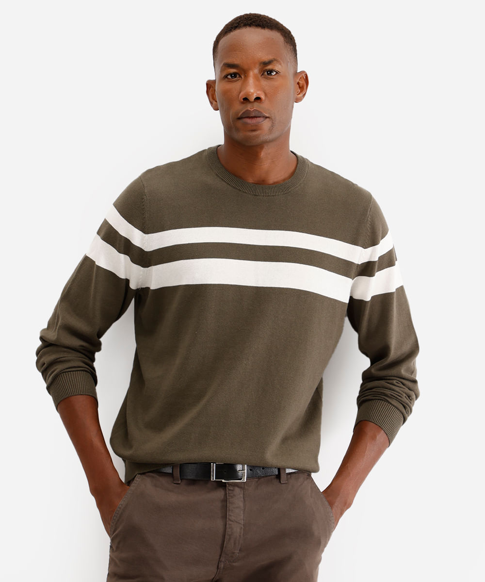 suéter comfort de tricot listrado verde