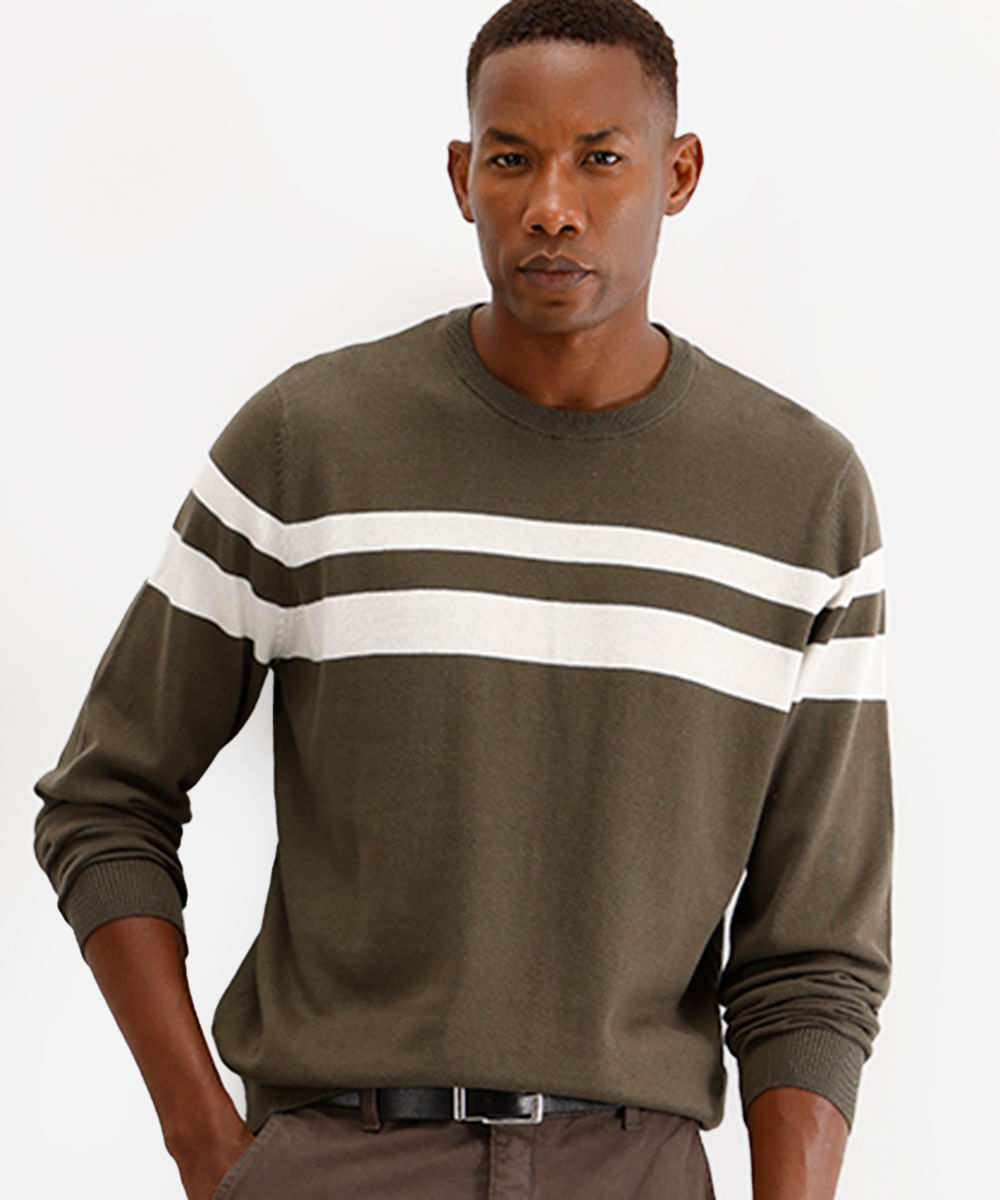 suéter comfort de tricot listrado verde