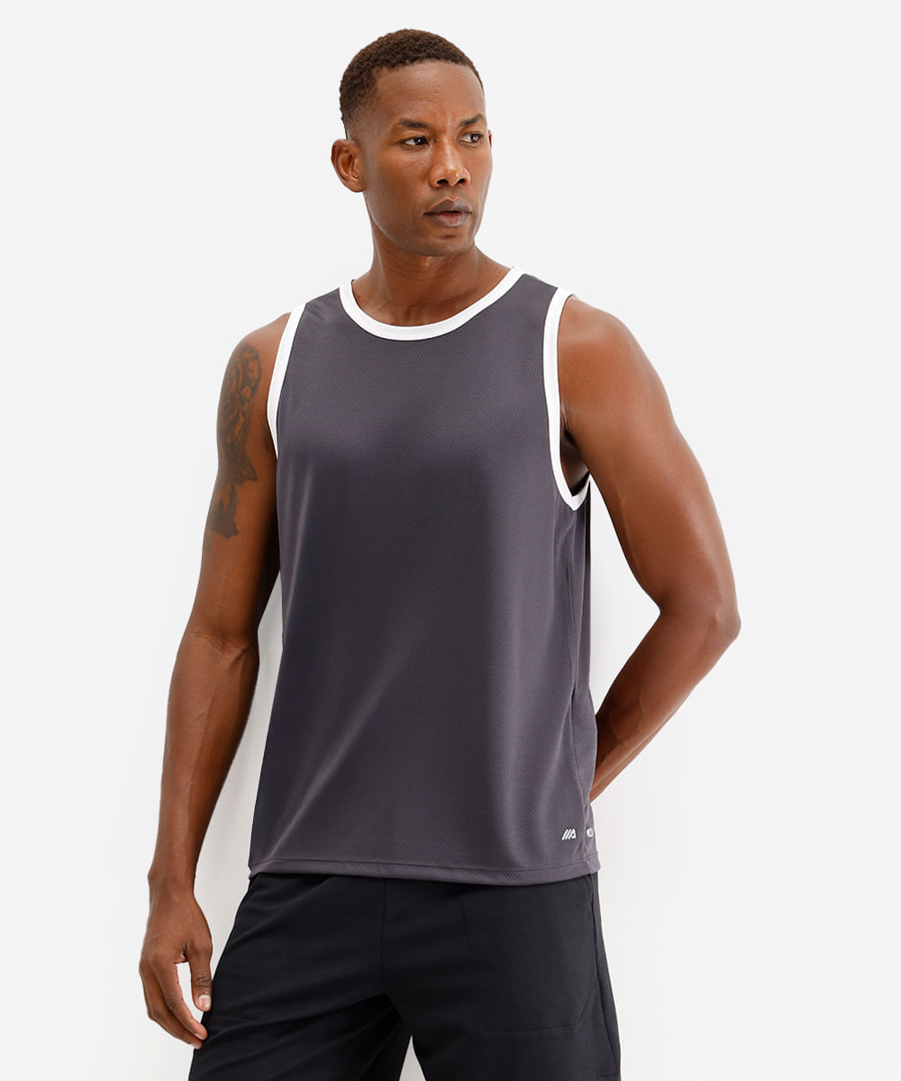 regata masculina esportiva texturizada cinza