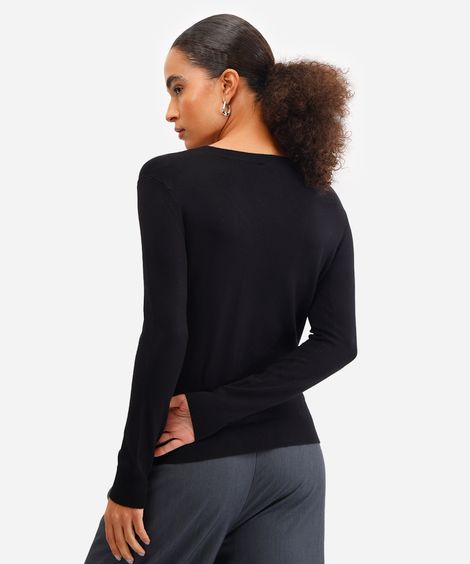 suéter básico feminino de tricot gola v preto