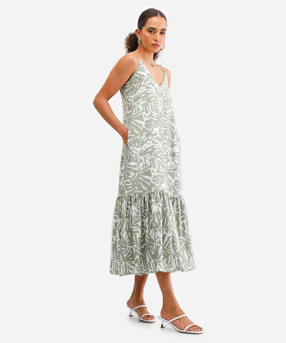 vestido midi feminino de viscose estampado verde