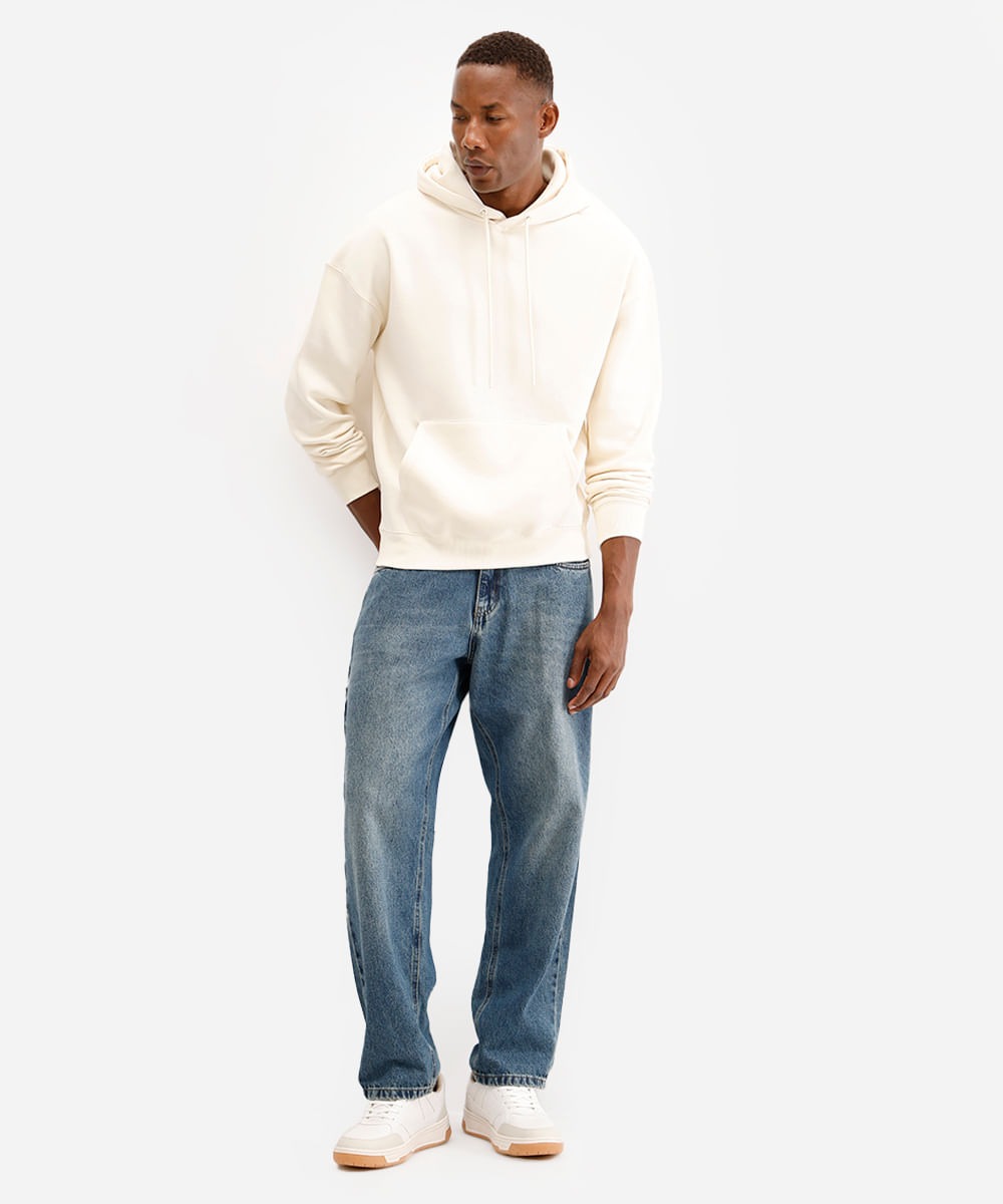 blusão oversized masculino de moletom com capuz off white