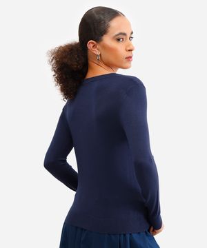 suéter básico feminino de tricot gola v azul