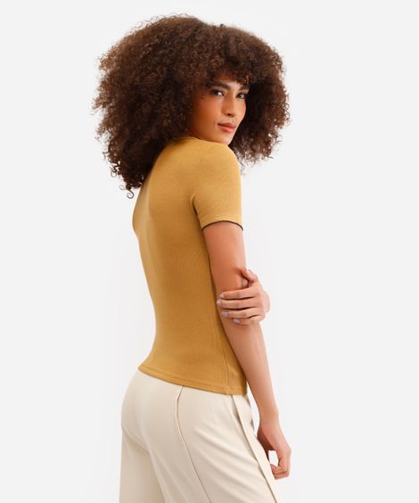 blusa feminina de viscose com bordado marrom