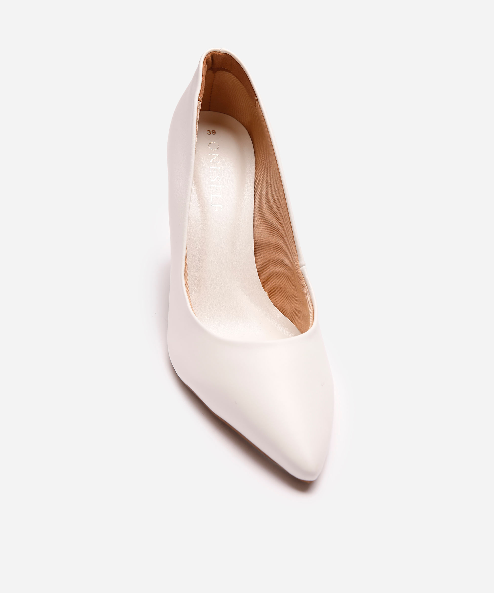 scarpin bico fino salto alto oneself off white