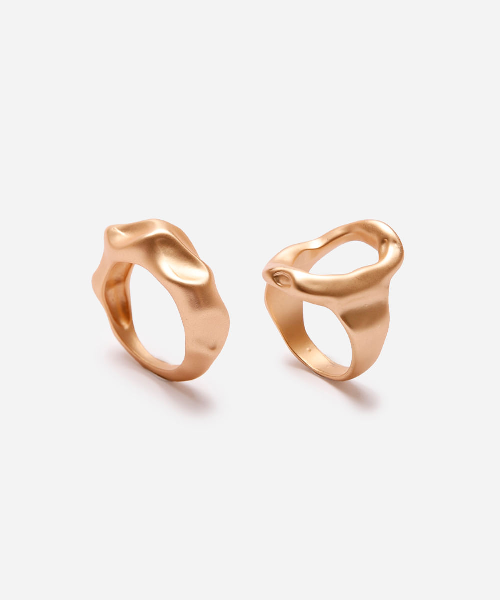 kit de 2 anéis orgânicos dourado