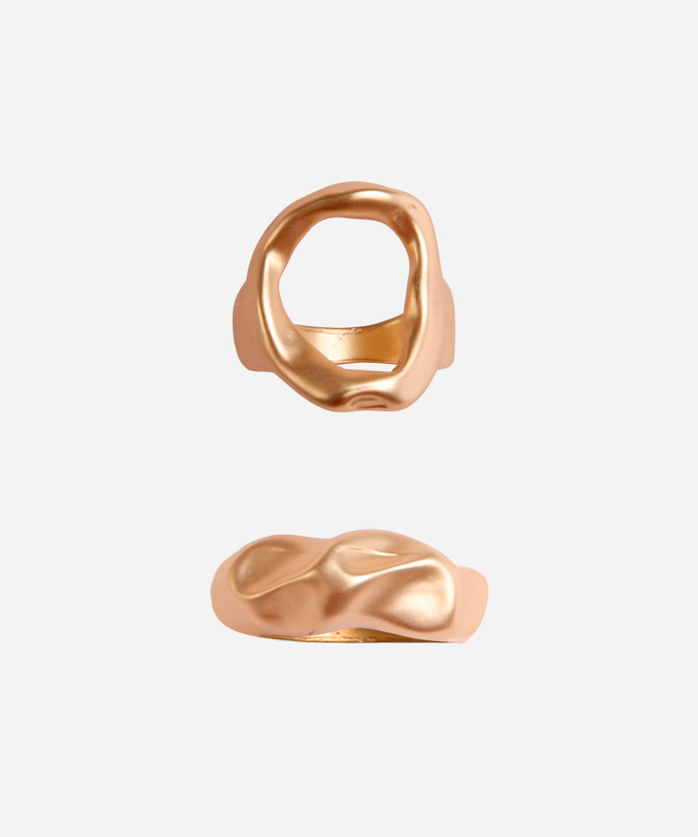 kit de 2 anéis orgânicos dourado