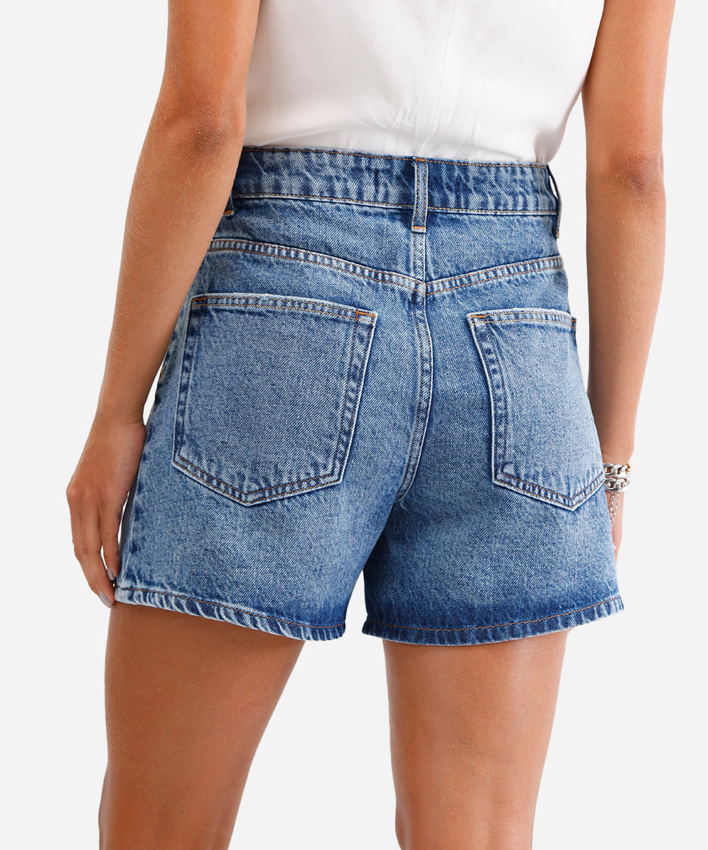 short feminino jeans cintura alta azul