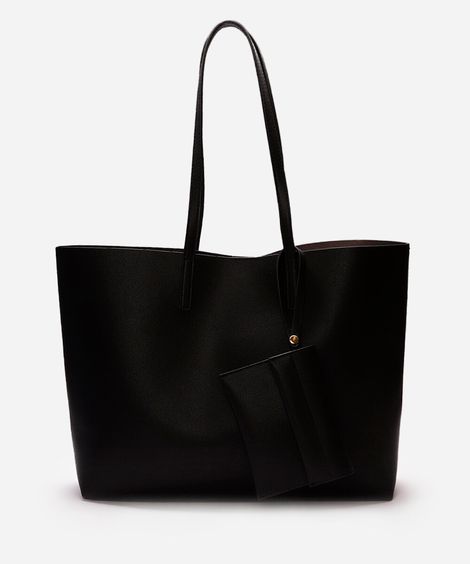 bolsa shopper feminina com carteira preta