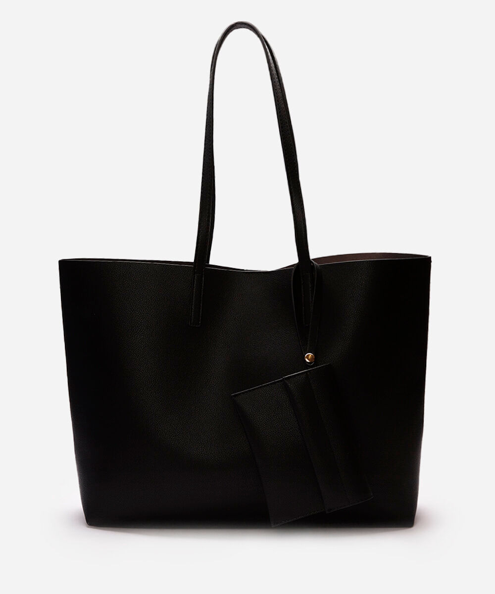 bolsa shopper feminina com carteira preta