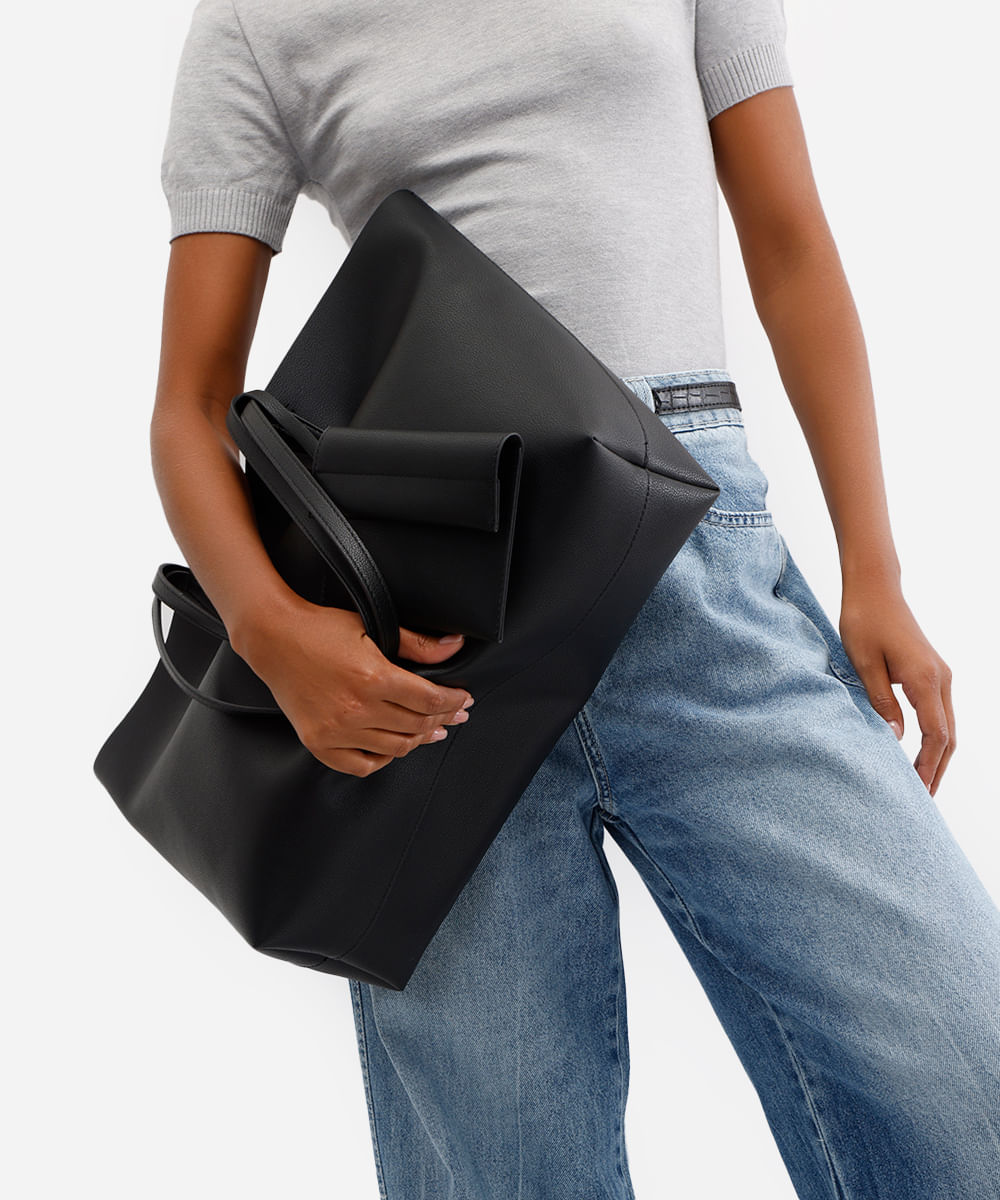 bolsa shopper feminina com carteira preta