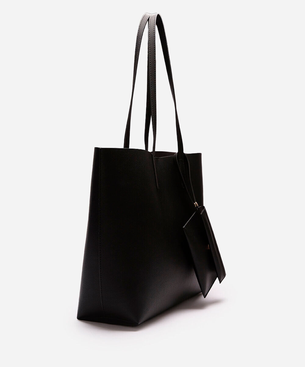 bolsa shopper feminina com carteira preta
