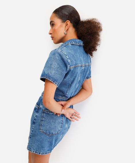 vestido curto feminino jeans decote v azul