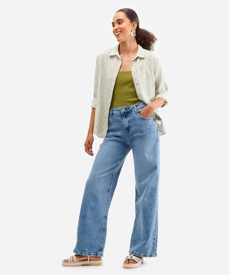 calça wide leg feminina jeans azul