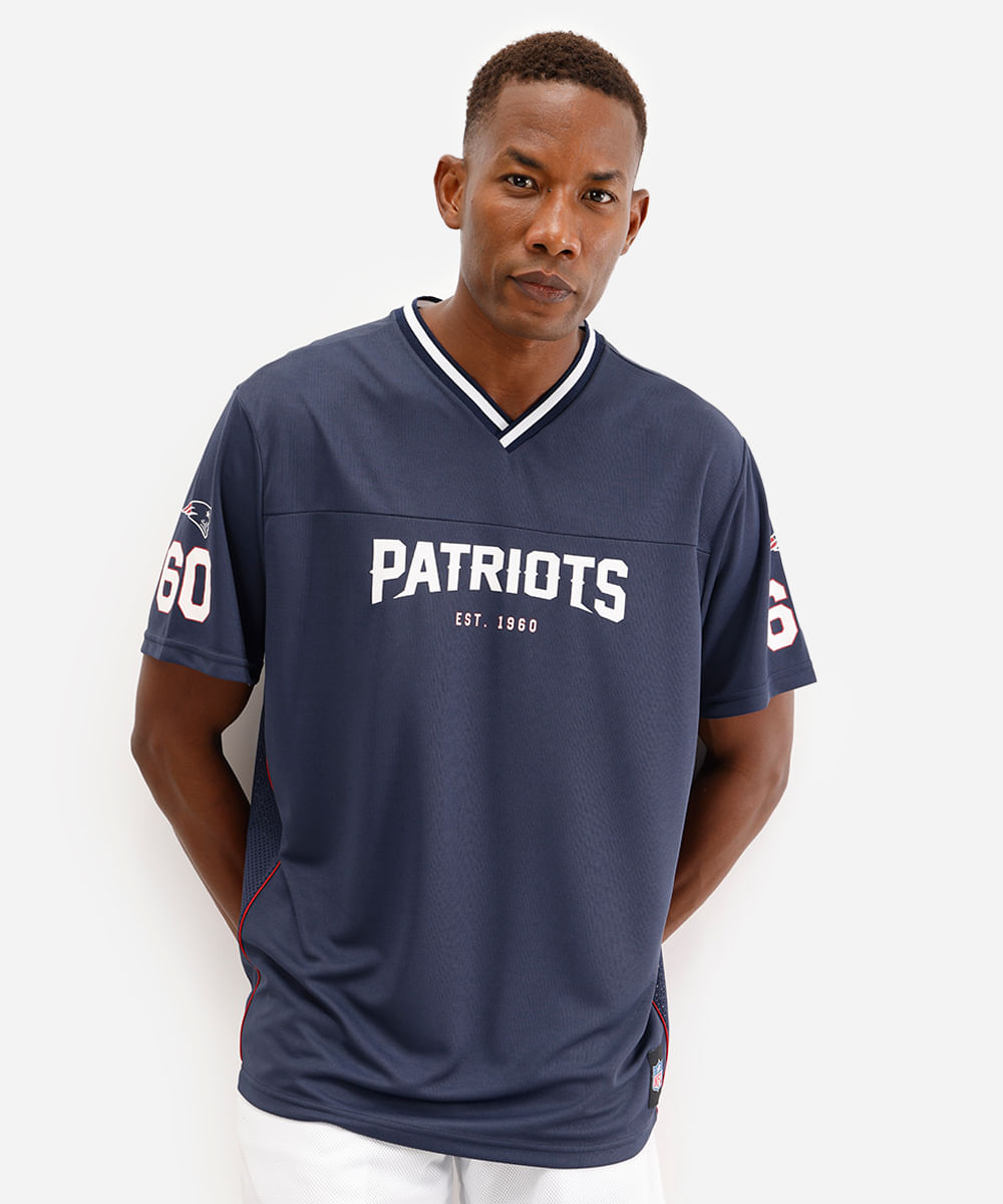 camiseta oversized masculina nfl patriots azul