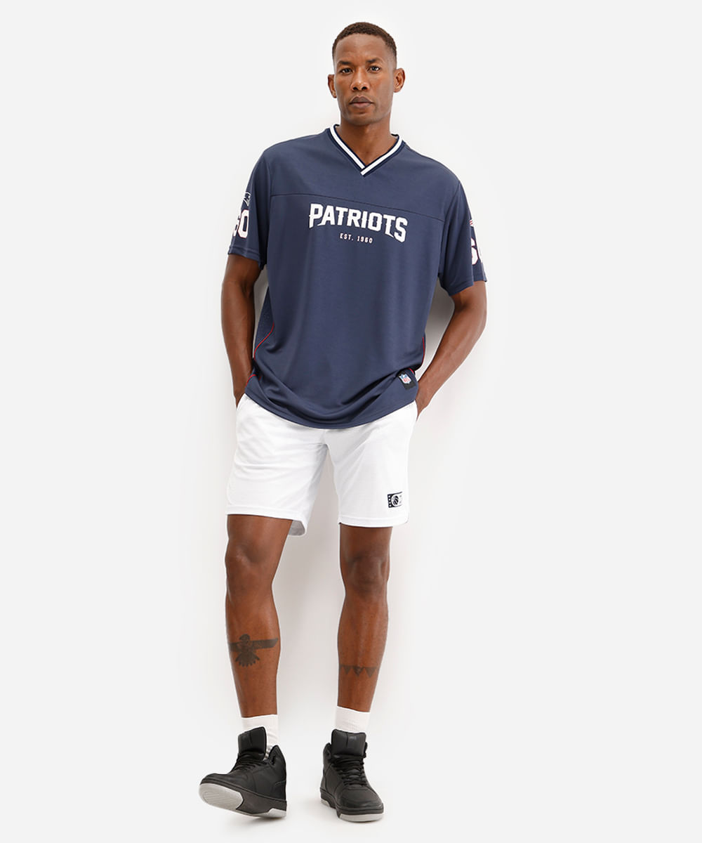 camiseta oversized masculina nfl patriots azul