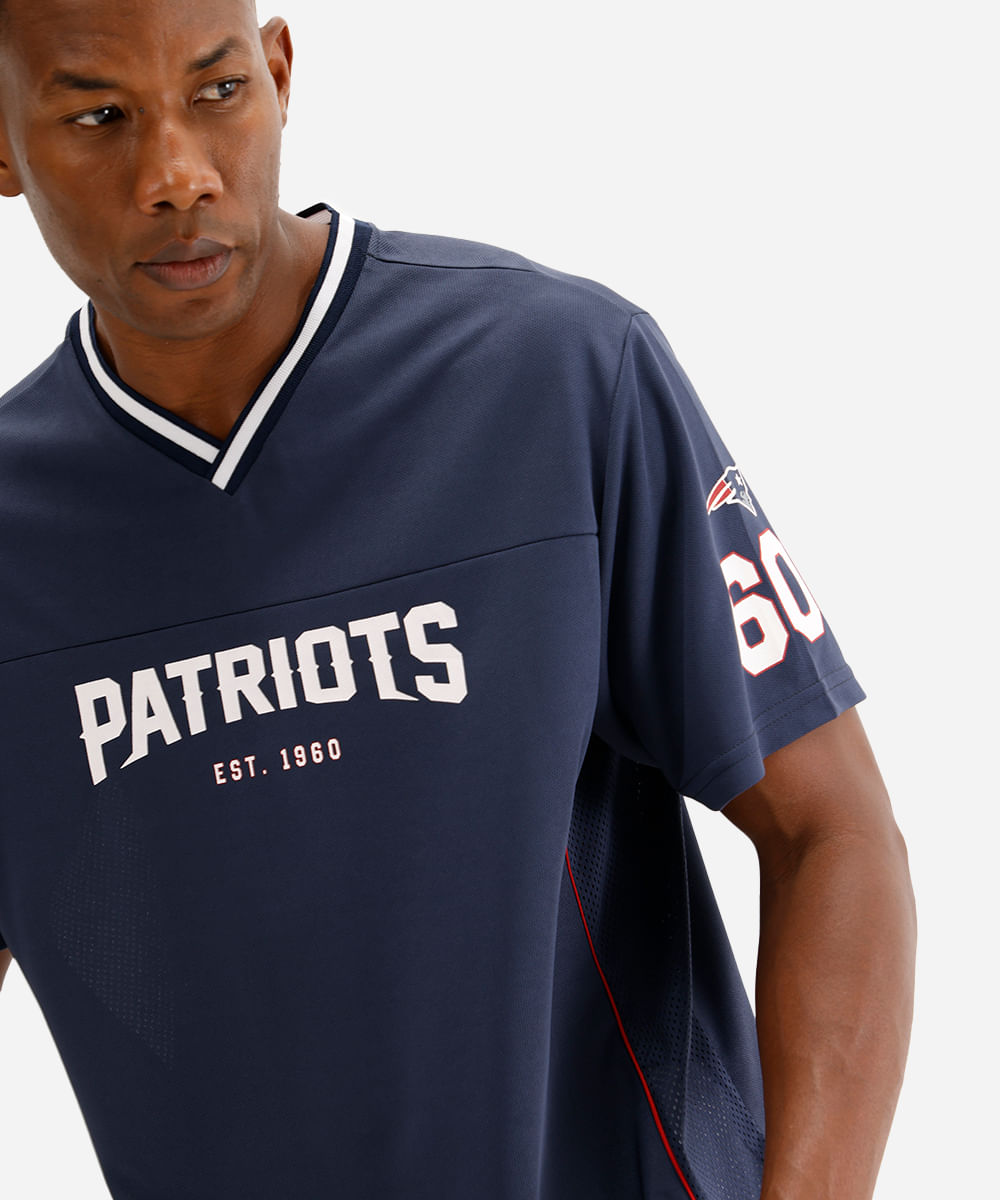 camiseta oversized masculina nfl patriots azul