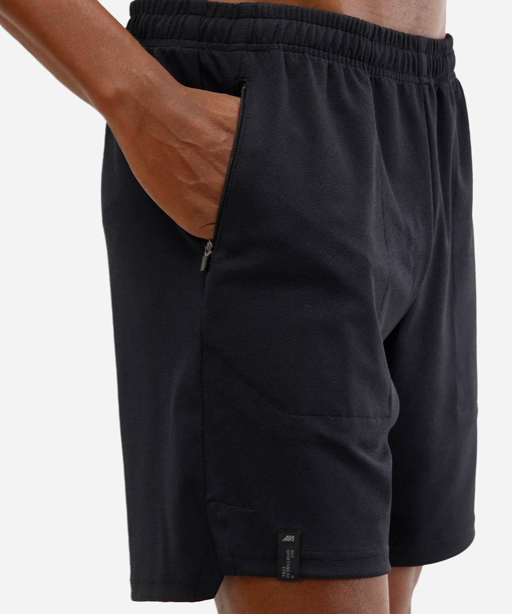 short masculino esportivo texturizado preto
