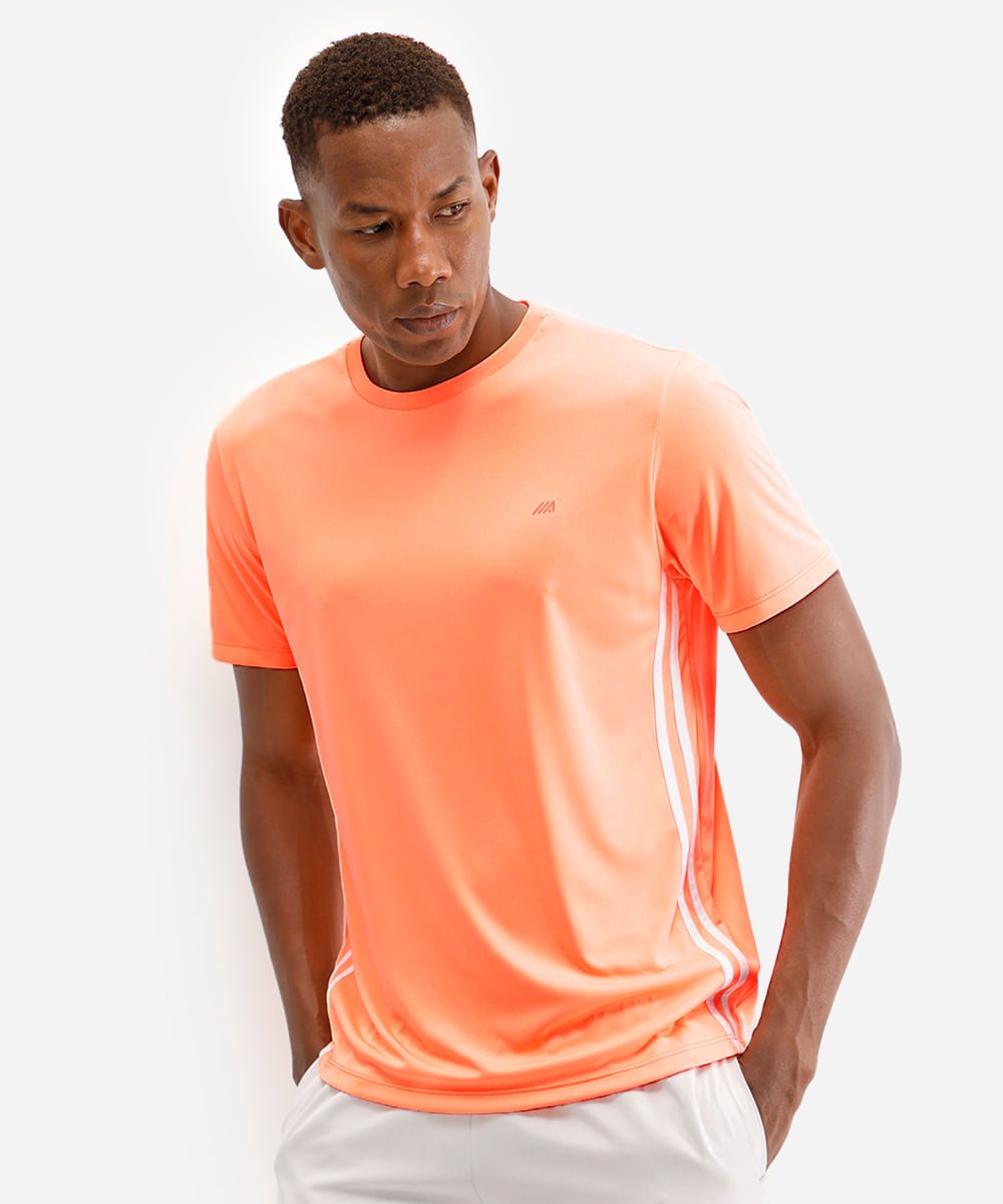 camiseta esportiva masculina com listras - laranja