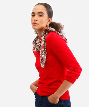 suéter básico feminino de tricot gola v vermelho