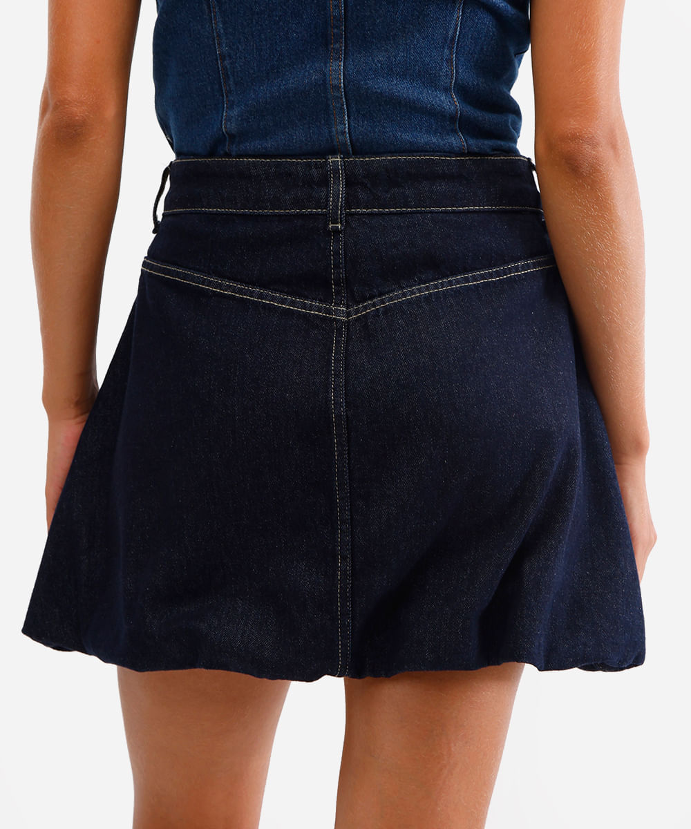 saia balonê feminina jeans cintura alta azul
