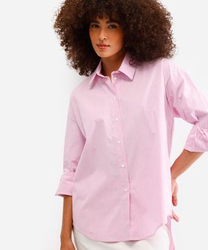 camisa oversized feminina de algodão rosa