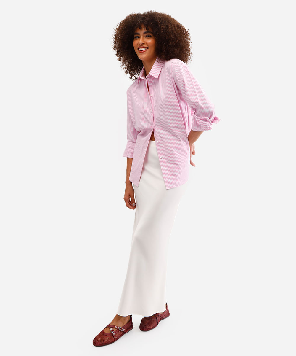 camisa oversized feminina de algodão rosa