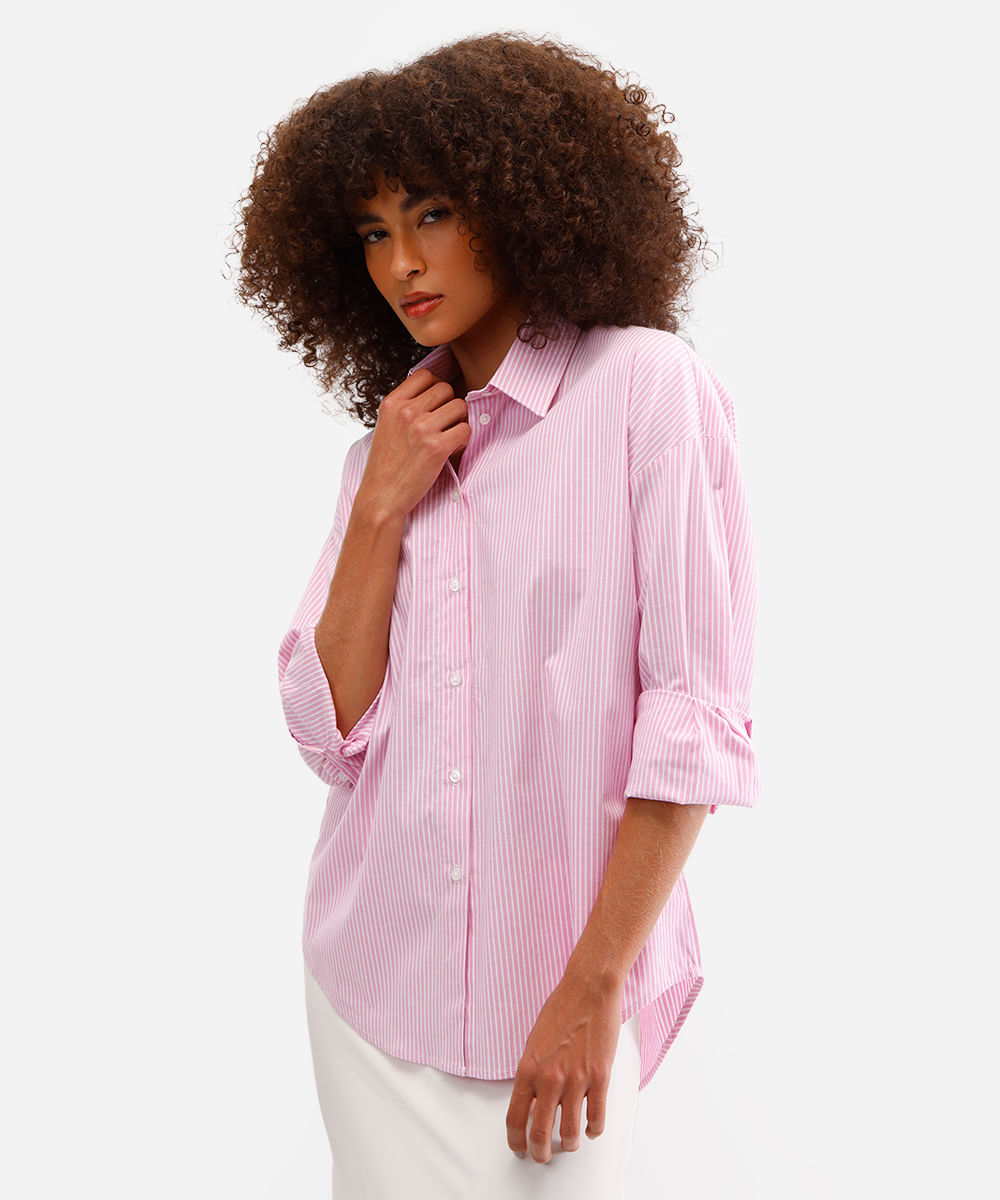 camisa oversized feminina de algodão rosa