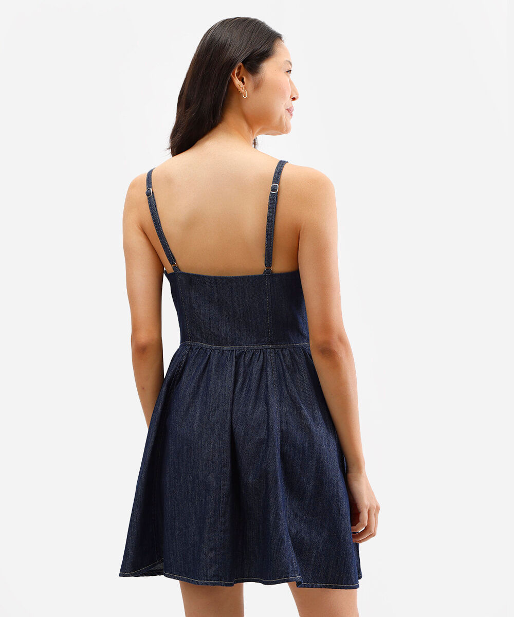 vestido curto feminino godê jeans azul