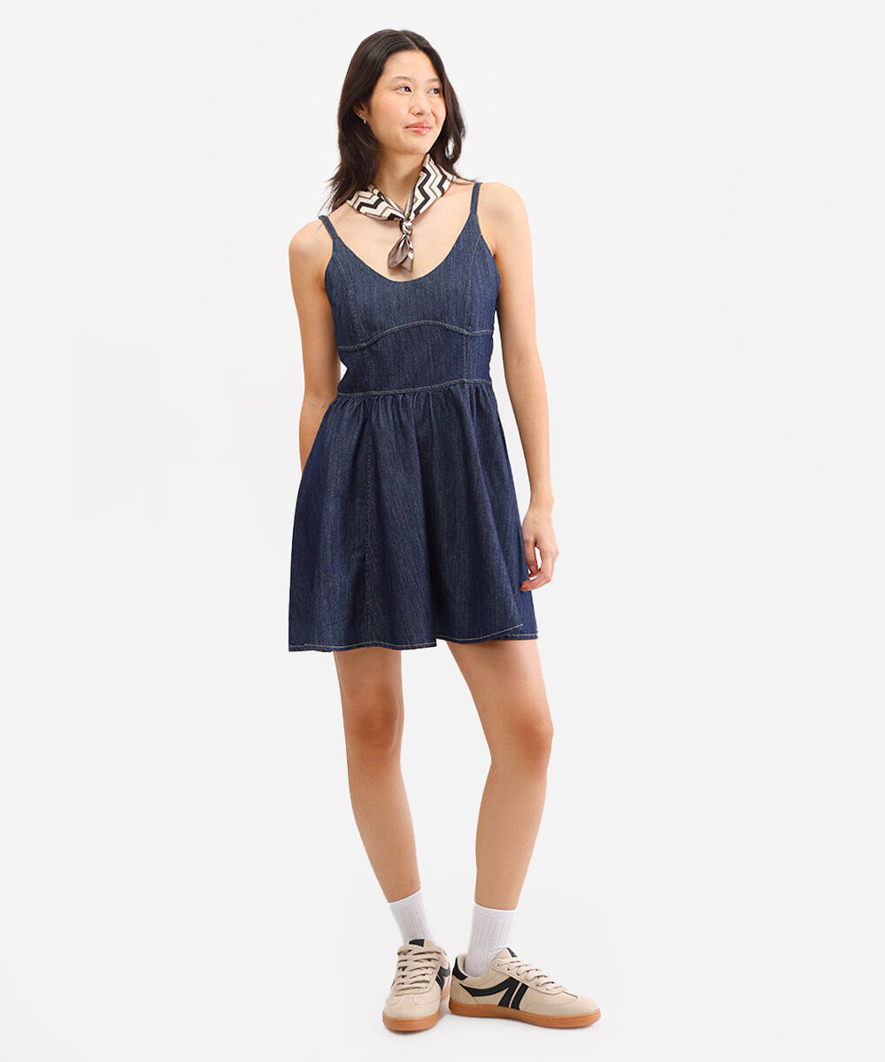 vestido curto feminino godê jeans azul