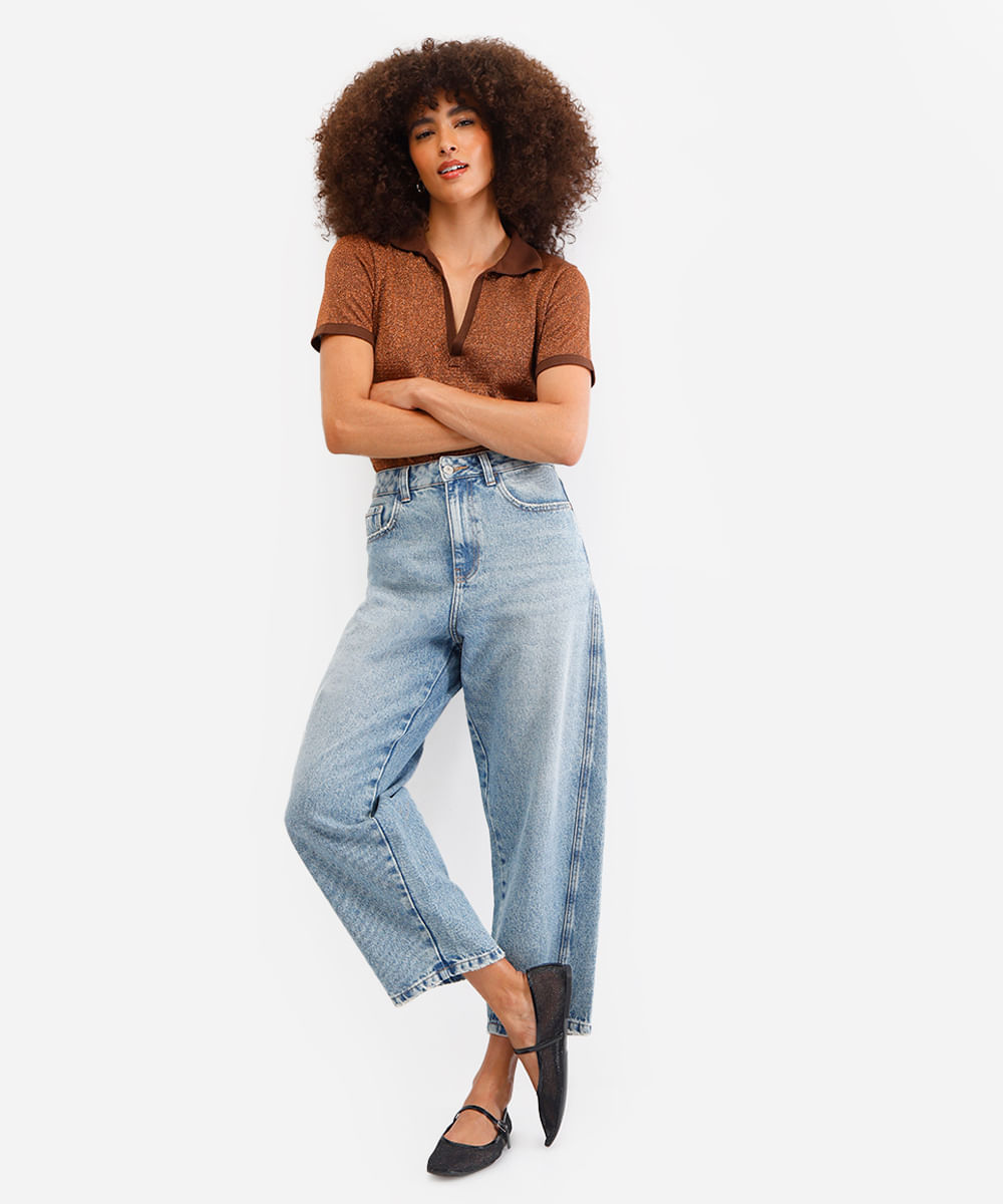 calça barrel feminina jeans cropped azul