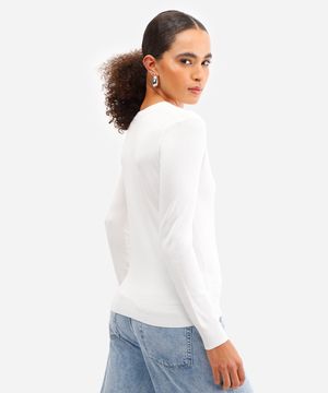 suéter básico feminino de tricot gola v off white